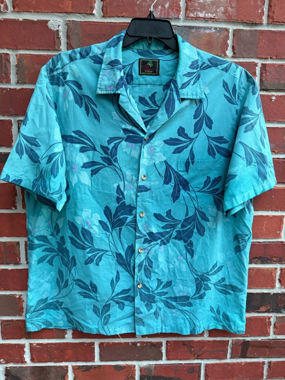 Palms Activewear Men’s XXL Teal Floral Hawaiian Short Sleeve Button Up Shirt F6